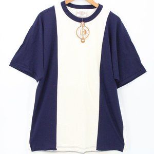 Vintage Medallion Shirt Mens Short Sleeve Navy Blue & Beige Cotton Size XL NWT